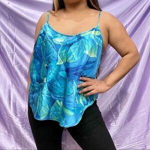 Aqua Blue Leafy Silk Night Cami